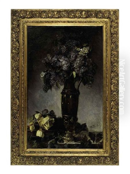 Lilacs In A Vase Oil Painting by Max Fuerst