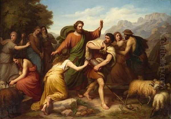 Moses Defending The Daughters Of Jethro Oil Painting by Max Fuerst