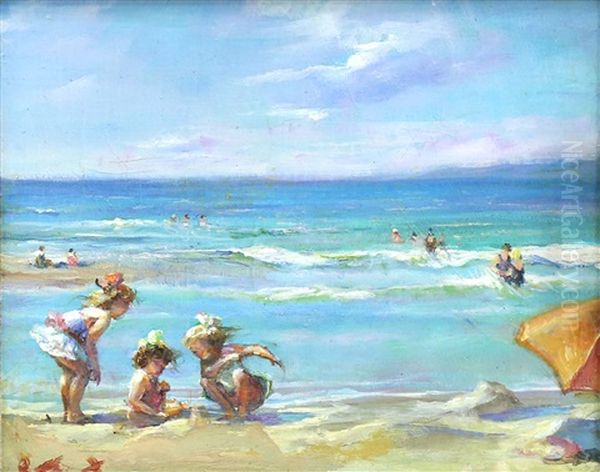 Children At The Beach Oil Painting by Pierre Leonce Furst