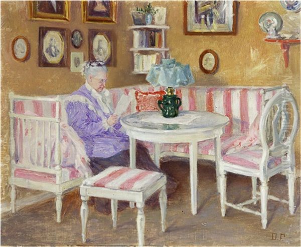 Reading Hour In A White Salon Oil Painting by Dagmar Furuhjelm