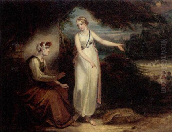 Two Figures In A Barn, A Pastoral Landscape Beyond Oil Painting by Henry Fuseli