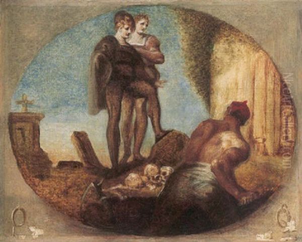 Hamlet, Horatio And The Grave Digger (shakespeare, Hamlet, Act 5, Scene 1) Oil Painting by Henry Fuseli