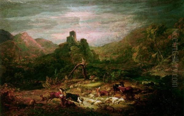 Thunderstorm: A Lifeless Groupe, The Blasted Cattle Lie, Etc. Oil Painting by Joseph Fussell