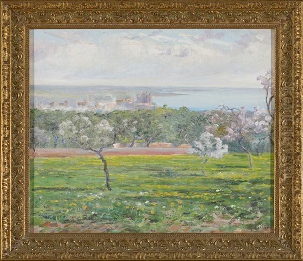 Vista De Palma De Mallorca Con Almendros En Flor by Joan Fuster Bonnin