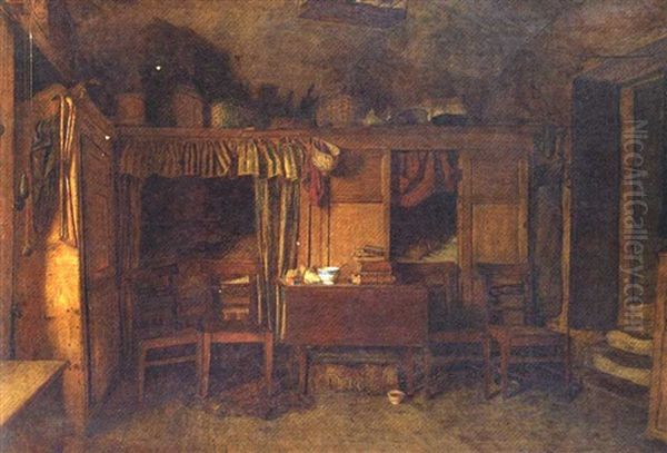 A Cottage Interior Oil Painting by William Baxter Collier Fyfe