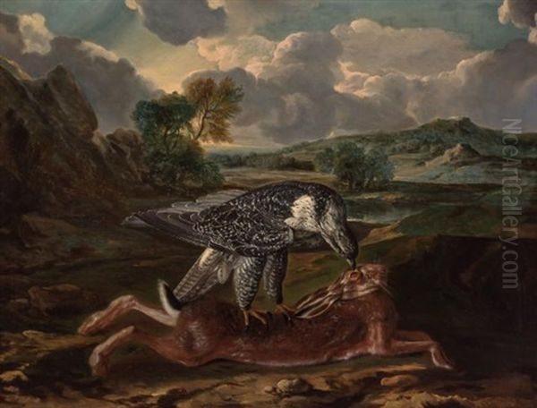 A Falcon Attacking A Hare Oil Painting by Jan Fyt