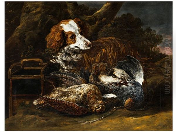 Jagdspaniel Mit Zwei Erlegten Rebhuhnern Oil Painting by Jan Fyt