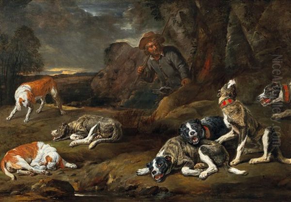 Landscape With A Hunter And Dogs Oil Painting by Jan Fyt