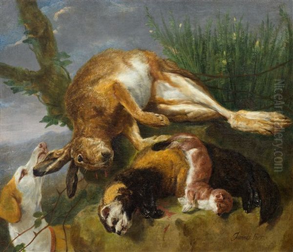 Jagdstillleben Mit Einem Hund, Einem Hasen Und Einem Marder Oil Painting by Jan Fyt