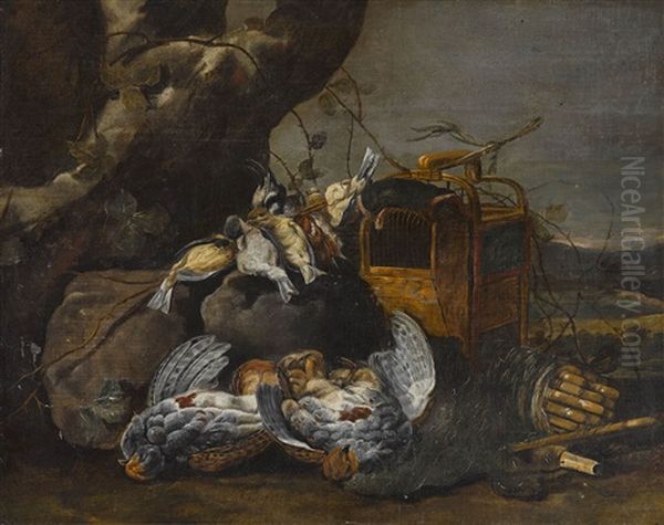 Stillleben Mit Erlegten Vogeln, Lockpfeifen Und Vogelkafig Oil Painting by Jan Fyt