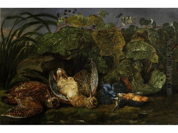 Dead Woodcock And A Kingfisher In A Landscape Oil Painting by Jan Fyt