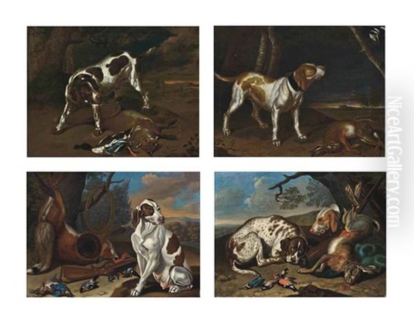 A Hound With A Hare; Two Hounds And Game Under A Tree; A Hound With A Fox And Duck; And A Hound With A Fox, Hunting Horn And Game, Under A Tree (4 Works) Oil Painting by Jan Fyt