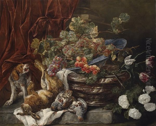 Grapes And Apricots In A Porcelain Bowl Oil Painting by Jan Fyt