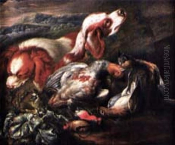 Nature Morte De Chasse Aux Chiens Et Aux Oiseaux by Jan Fyt