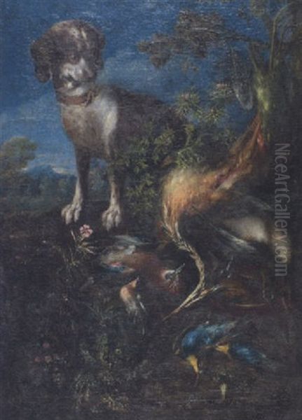 Jagdstilleben: Jagdhund, Die Am Waldboden Liegenden, Erlegten Vogel Bewachend Oil Painting by Jan Fyt