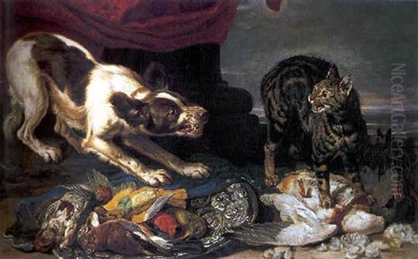 Chien Et Chat Devant Du Gibier Oil Painting by Jan Fyt