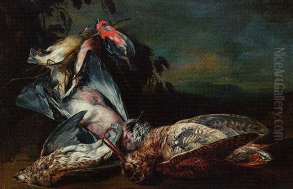 Dead Songbirds, A Jay And A Snipe On A Bank Oil Painting by Jan Fyt