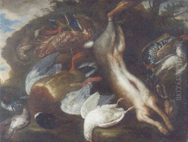 A Still Lfe With Game Birds And A Rabbit Oil Painting by Jan Fyt