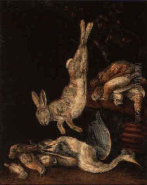 A Cat By A Dead Hare, A Duck And Other Dead Birds On A Bank Oil Painting by Jan Fyt