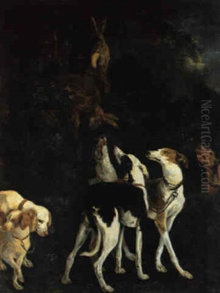 Windhunde Bewachen Die Jagdbeute Von Erlegten Hasen Oil Painting by Jan Fyt