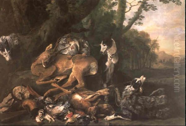 Still Life Of Animals And Game In A Landscape Oil Painting by Jan Fyt