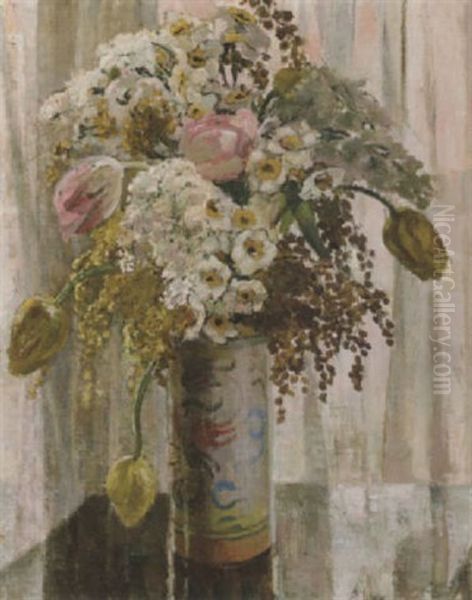 Tulips And Acacia Oil Painting by Ethel Gabain