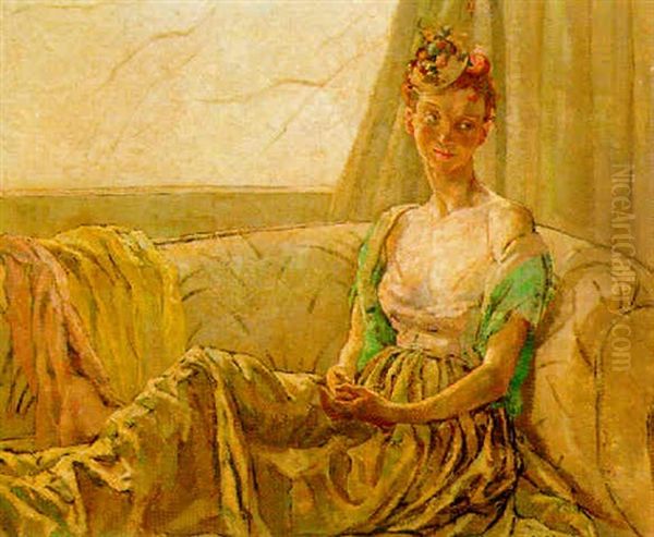 Pam At The Window Oil Painting by Ethel Gabain