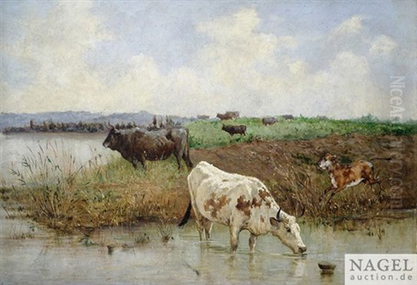 Fluslandschaft Mit Kuhherde Oil Painting by Giuseppe Gabani