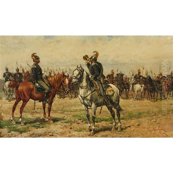 Cavalry Gathering, Sounding The Trumpet Oil Painting by Giuseppe Gabani