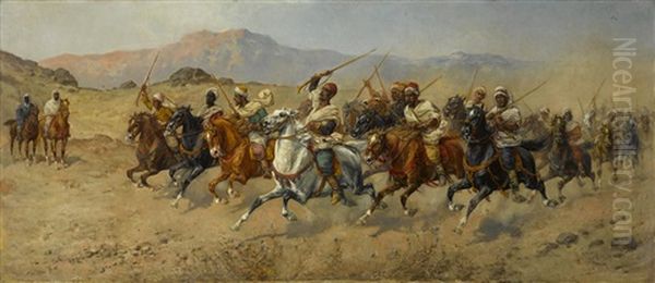 Arab Warriors At Full Charge Oil Painting by Giuseppe Gabani