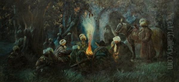 Campfire Oil Painting by Georgy Gabashvili