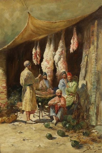 The Butcher's Stall Oil Painting by Georgy Gabashvili