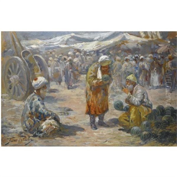 Market Scene Oil Painting by Georgy Gabashvili