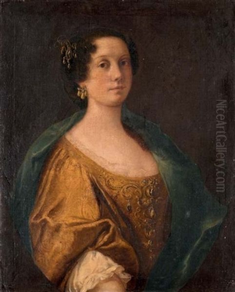 Portrait Of A Noblewoman In A Jeweled Silk Dress And Green Shawl Oil Painting by Anton Domenico Gabbiani