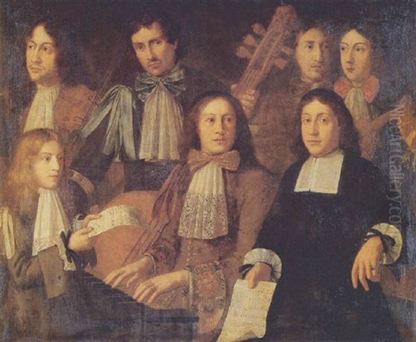 A Group Of Musicians Playing A Viola Da Gamba, Two Violins And A Clavichord Oil Painting by Anton Domenico Gabbiani