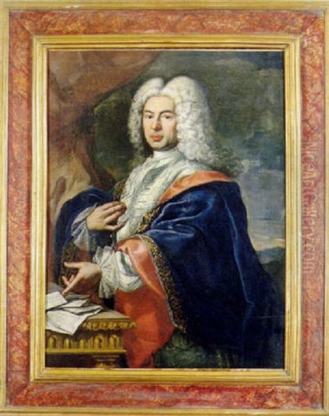 Ritratto Di Gentiluomo, In Abito Di Raso Bianco E Mantello Blu Oil Painting by Anton Domenico Gabbiani