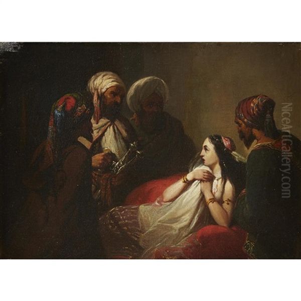 Harem Woman With Group Of Arabs Oil Painting by Nicholas Edward Gabe