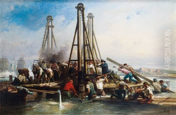 Construction Du Fort En Bois De Boulogne-sur-mer Oil Painting by Nicholas Edward Gabe