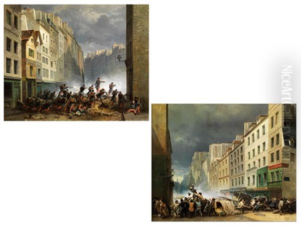 Schilderungen Der Juli-revolution 1830 In Paris (pair) Oil Painting by Nicholas Edward Gabe