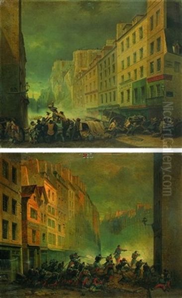 Scenes De Barricades (+ La Mort D'alphonse Baudin Sur Les Barricades; Pair) Oil Painting by Nicholas Edward Gabe