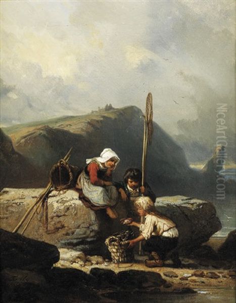 Les Petits Pecheurs De Crabes Oil Painting by Nicholas Edward Gabe