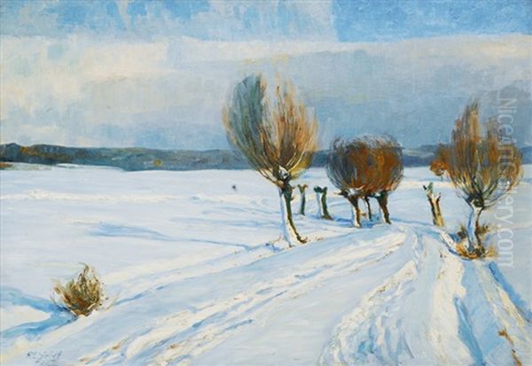 Winter In Elbing Oil Painting by Paul Emil Gabel