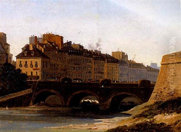 Pont A Lyon Oil Painting by Francois Amedee Gabillot