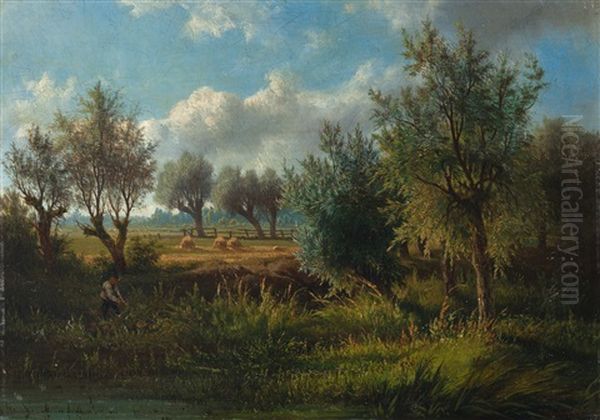 Hollandische Landschaft Mit Heuschober Oil Painting by Paul Joseph Constantin Gabriel