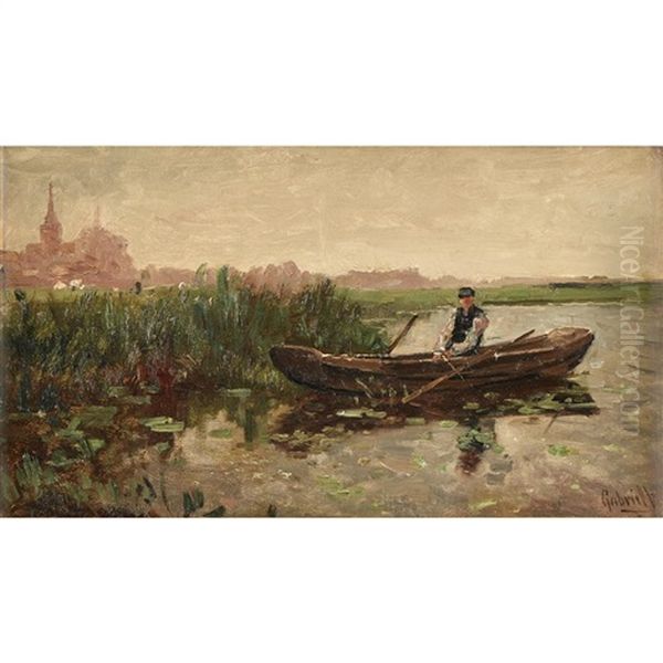 Fisherman In The Polder Oil Painting by Paul Joseph Constantin Gabriel