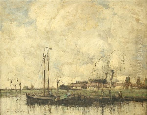 Moored Barge Near Renkum Oil Painting by Paul Joseph Constantin Gabriel