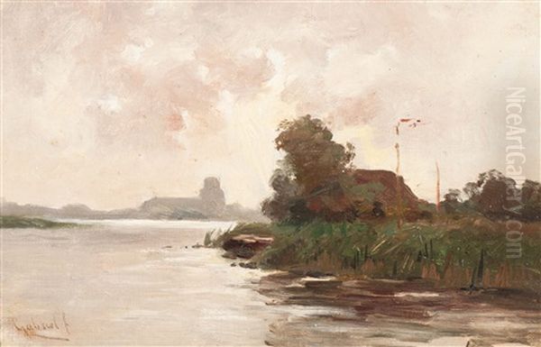 The Confluence Of Meuse And Waal Rivers, Woudrichem Oil Painting by Paul Joseph Constantin Gabriel