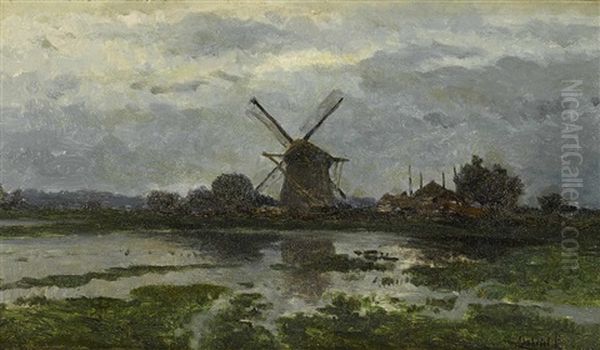 A Dutch Landscape With A Windmill Oil Painting by Paul Joseph Constantin Gabriel