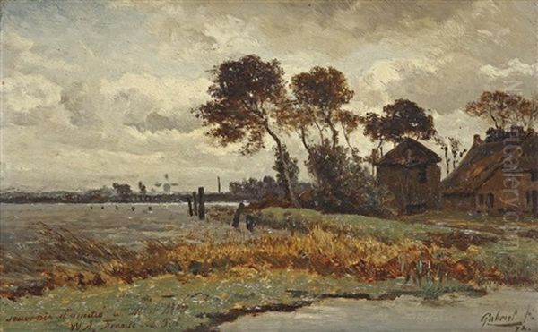 A Farm Along A Waterway In Autumn by Paul Joseph Constantin Gabriel