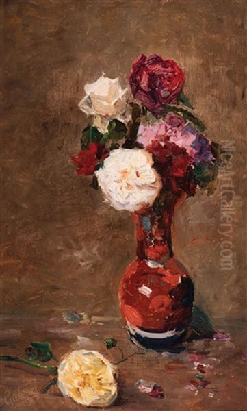 Roses In A Vase Oil Painting by Paul Joseph Constantin Gabriel